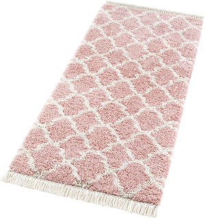 Gruby chodnik boho z frędzlami typu SHAGGY, różowy Mint Rugs pearl 80x200cm