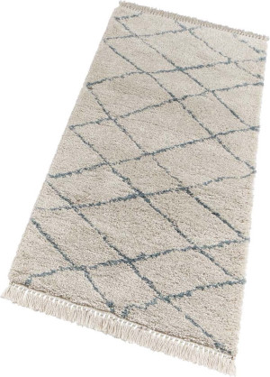 Gruby chodnik boho z frędzlami typu SHAGGY, kremowo-błękitny Mint Rugs 80x200cm
