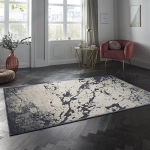 Ekskluzywny chodnik z wiskozy, tłoczony efekt 3D. kolor granatowo-biały MINT RUGS Arroux 80x125cm