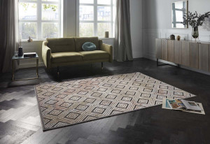 Ekskluzywny chodnik z wiskozy, tłoczony efekt 3D. kolor beżowo-granatowy Elle Decor Isere 80x125cm