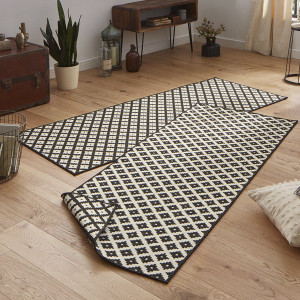 Chodnik dwustronny czarno-biały , płaskotkany, sznurkowy, zewnętrzno-wewnętrzny Bougari Nizza 80x350cm