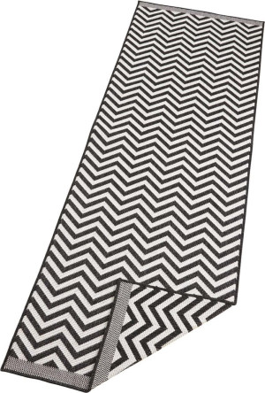 Chodnik dwustronny czarno-biały , płasko tkany, sznurkowy, zewnętrzno-wewnętrzny Bougari Palma 80x350cm