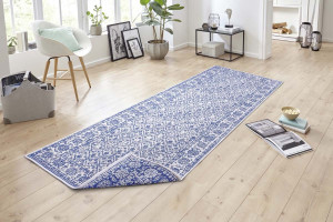 Chodnik dwustronny beżowo-niebieski , płasko tkany, sznurkowy, zewnętrzno-wewnętrzny Bougari Curacao 80x250cm