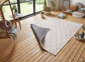 Chodnik dwustronny beżowo-szary , płasko tkany, sznurkowy, zewnętrzno-wewnętrzny Bougari Daisy 80x250cm