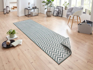 Chodnik dwustronny beżowo-zielony, płasko tkany, sznurkowy, zewnętrzno-wewnętrzny Bougari Palma 80x250cm