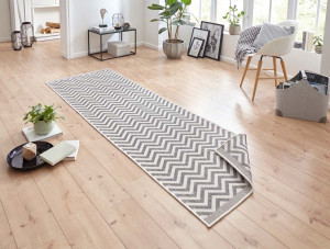 Chodnik dwustronny beżowo-szary , płasko tkany, sznurkowy, zewnętrzno-wewnętrzny Bougari Palma 80x250cm
