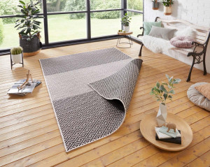Chodnik dwustronny beżowo-czarny , płasko tkany, sznurkowy, zewnętrzno-wewnętrzny Bougari Borneo 80x250cm