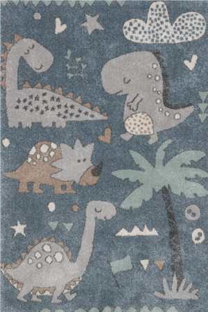 Gruby, tani, miękki dywan nowoczesny, niebieski w dinozaury 120x170cm
