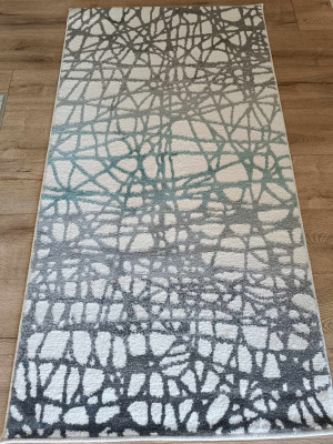 Gruby, tani, miękki dywan nowoczesny, brązowo- niebieski 80x150cm