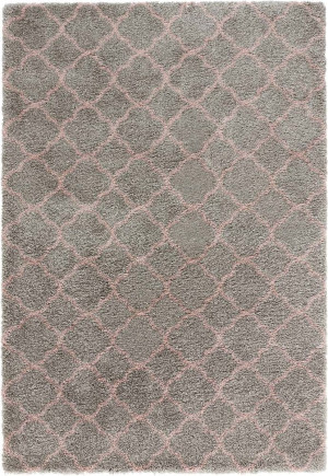 Szaro-różowy gruby dywan SHAGGY, marokańska koniczyna Mint Rugs Luna 160x230cm