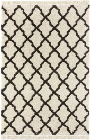 Kremowo- czarny gruby dywan SHAGGY, koniczyna marokańska, Mint Rugs Pearl 160x230cm