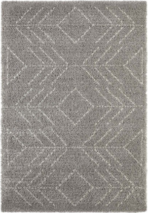 Szaro kremowy gryby dywan SHAGGY do salonu, wzór boho, Mint Rugs Toboso 120x170cm