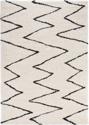 Kremowo czarny gruby dywan SHAGGY, wzór boho, Mint Rugs Jara 120x170cm