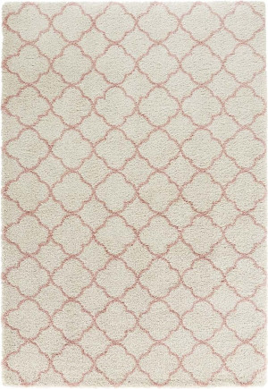 Kremowo różowy gruby dywan SHAGGY,wzór marokański Mint Rugs Luna 80x150cm