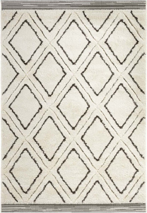 Kremowo czarny gruby dywan SHAGGY, wzór boho, Mint Rugs Colin 80x150cm