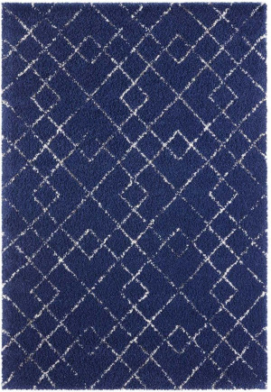 Granatowo kremowy gruby dywan do salonu SHAGGY,wzór boho, Mint Rugs Archer 80x150cm