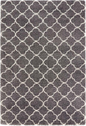 Szaro kremowy gruby dywan SHAGGY, wzór marokański, Mint Rugs Grace Luna 160x230cm