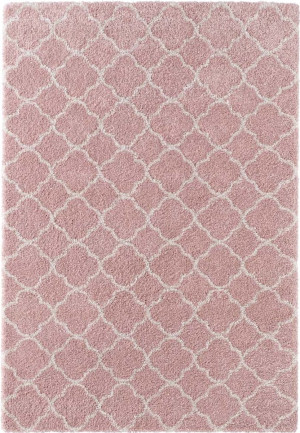 Kremowo różowy gruby dywan SHAGGY, wzór marokański, Mint Rugs Grace Luna 80x150cm