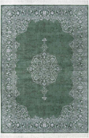 Dywan tradycyjny do salonu 160x230cm- Nouristan ORIENTAL MEDALION , klasyczny zielono kremowy wzór z frędzlami