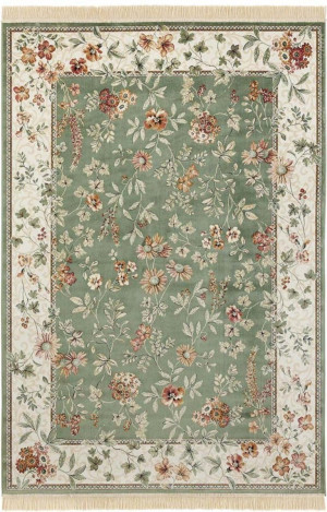 Dywan tradycyjny z wiskozy zielony, wzór klasyczny z domieszką bawełny 135x195 cm Nouristan Oriental Flowers