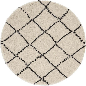 Dywan shaggy okrągły 120cm, kremowo czarny wzór boho, MINT RUGS ALLURE