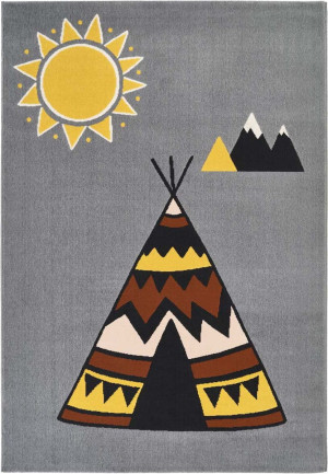 Dywan dziecięcy szaro-żółty, wzór idiańskie tipi 120x170cm ZALA LIVING