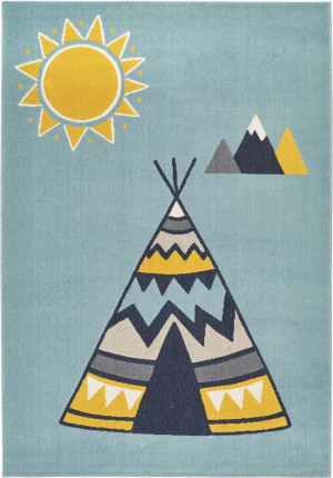 Dywan dziecięcy błękitny, wzór indiańskie tipi 120x170cm ZALA LIVING