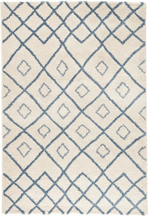 Niebieko kremowy pluszowy dywan premium, wzór boho Mint Rugs Etemal 80x150 cm