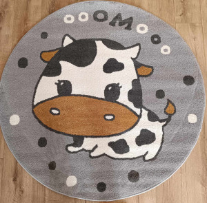 Okrągły dywan dziecięcy z miękkim włosem,wesoła krówka Sintelon Creative 100cm