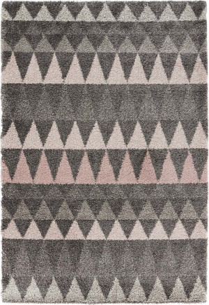 Szaro różowy gruby dywan shaggy do salonu,wzór boho Mint Rugs Triangle 200x290cm