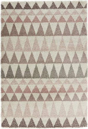 Różowo kremowy gruby dywan shaggy do salonu,wzór boho Mint Rugs Triangle 160x230cm