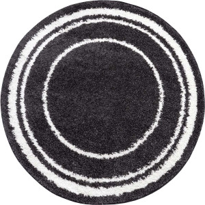 Dywan czarno kremowy, okrągły SHAGGY włochaty,wzór BOHO Mint Rugs Alfie 160cm
