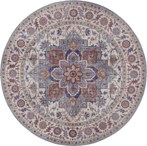 Orientalny beżowo czerwony okrągły dywan płasko tkany, wzór VINTAGE Nouristan Anthea 160cm