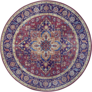Orientalny bordowo granatowy okrągły dywan płasko tkany,wzór VINTAGE Nouristan Anthea 160cm