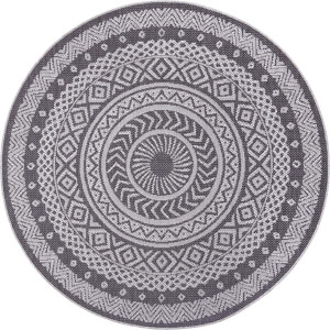 Dywan szaro kremowy okrągły płasko tkany, MANDALA Tapeso 160cm
