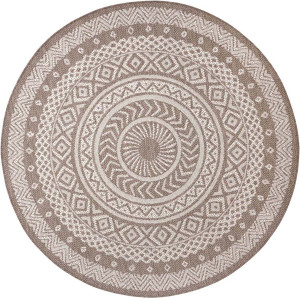 Dywan brązowo kremowy okrągły płasko tkany, MANDALA Tapeso 160cm