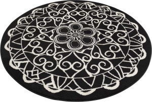 Okrągły nowoczesny dywan do salonu,czarno kremowy wzór MANDALA Zala Living 140cm