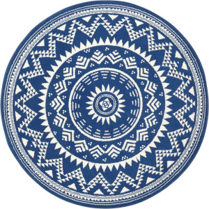 Okrągły nowoczesny dywan do salonu,niebiesko kremowy wzór MANDALA Hanse Home 140cm