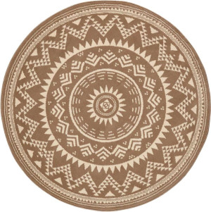 Okrągły nowoczesny dywan do salonu,brązowo kremowy wzór MANDALA Hanse Home 140cm