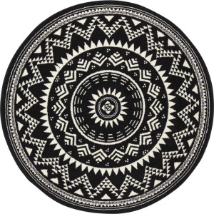 Dywan nowoczesny okrągły do salonu 200cm,  czarno kremowy wzór mandala -HANSE HOME