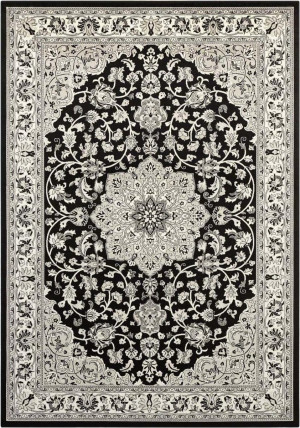 Tradycyjny dywan czarno szary z wiskozy Tapeso Keshan 160x230cm