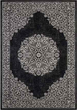 Tradycyjny dywan czarno kremowy z wiskozy Tapeso Orient 160x230cm