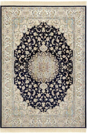 Dywan granatowo kremowy tradycyjny z wiskozy, NOURISTAN ANTIN NAIN 135x195cm