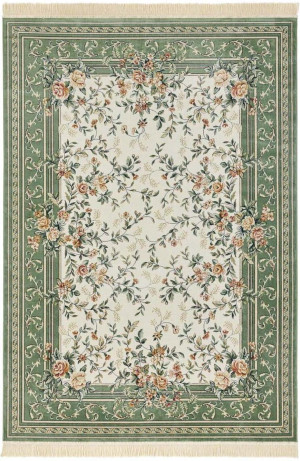 Dywan zielono kremowy tradycyjny z wiskozy,NOURISTAN ANTIK FLOWERS 135x195cm