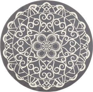 Okrągły nowoczesny dywan do salonu,szaro kremowy wzór MANDALA 200cm