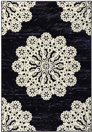 Nowoczesny kremowo czarny dywan do salonu,miękki włos wzór mandala Hanse Home 160x230