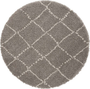 Dywan okrągły SHAGGY 120cm, szaro kremowy wzór boho z miękkim włosem Mint Rugs Allure