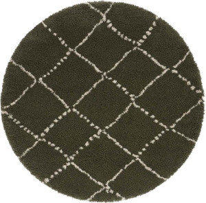 Dywan okrągły SHAGGY 120cm, zielono kremowy wzór boho z miękkim włosem Mint Rugs Allure