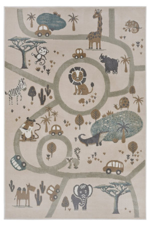 Beżowy dywan dziecięcy safari,wzór-uliczki i zwierzątka 120x170cm Hanse Home