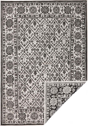 Dywan czarno kremowy, zewnętrzno-wewnętrzny,dwustronny, płasko tkany, sznurkowy 80x150 cm Bougari Curacao